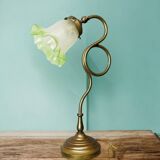 Lampe de table portugaise en verre tulipe verte des années 1930
