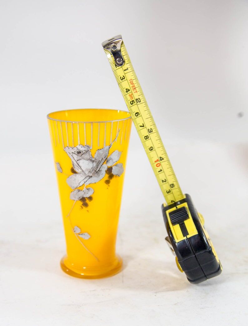 Art Nouveau lemonade service pitcher and 6 hand-painted glasses in bohemian glass early 20th century