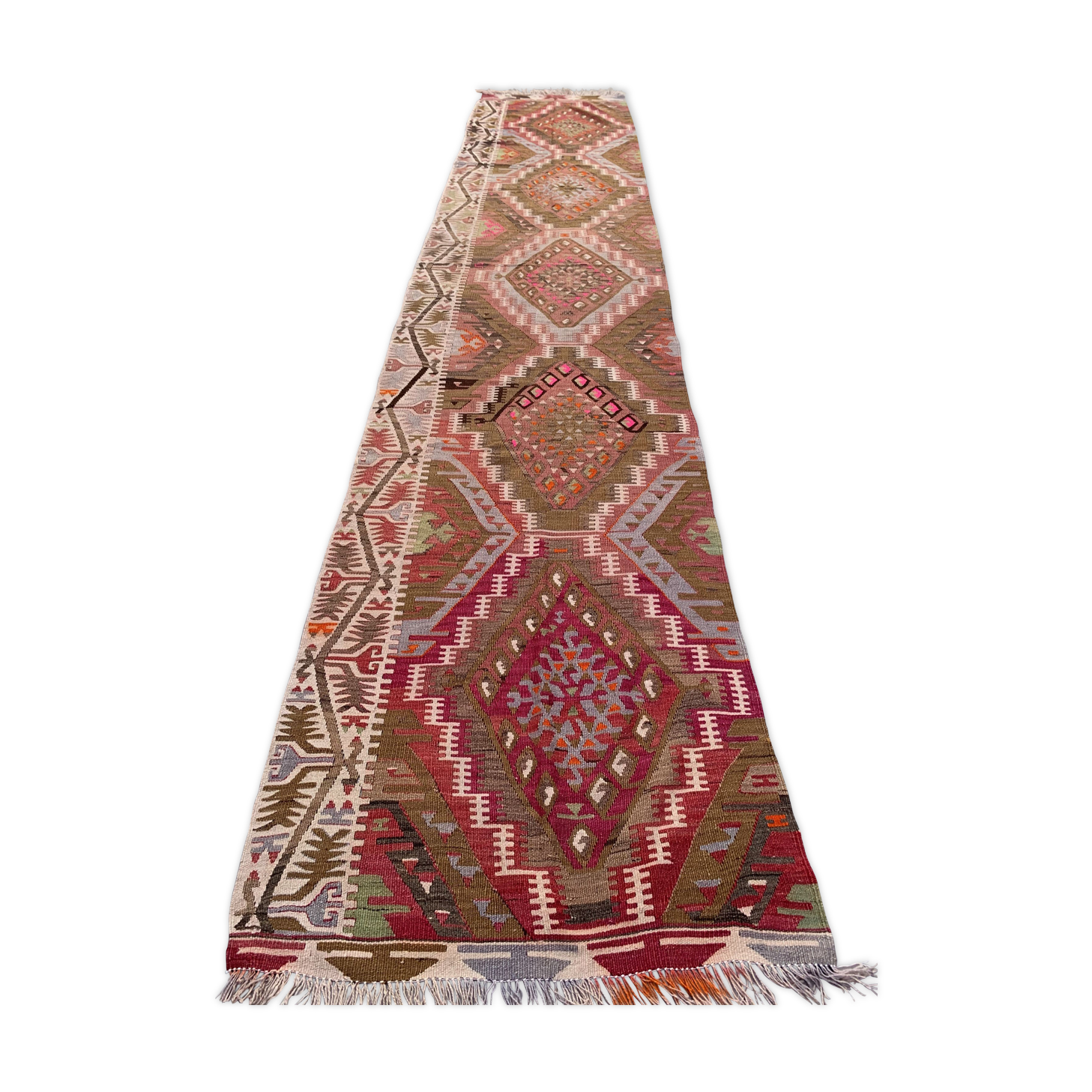 Old turkish narrow kilim runner 390x77 cm