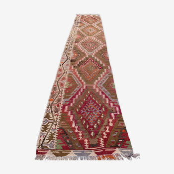 Old turkish narrow kilim runner 390x77 cm