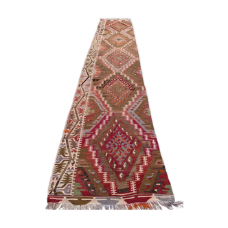 Old turkish narrow kilim runner 390x77 cm