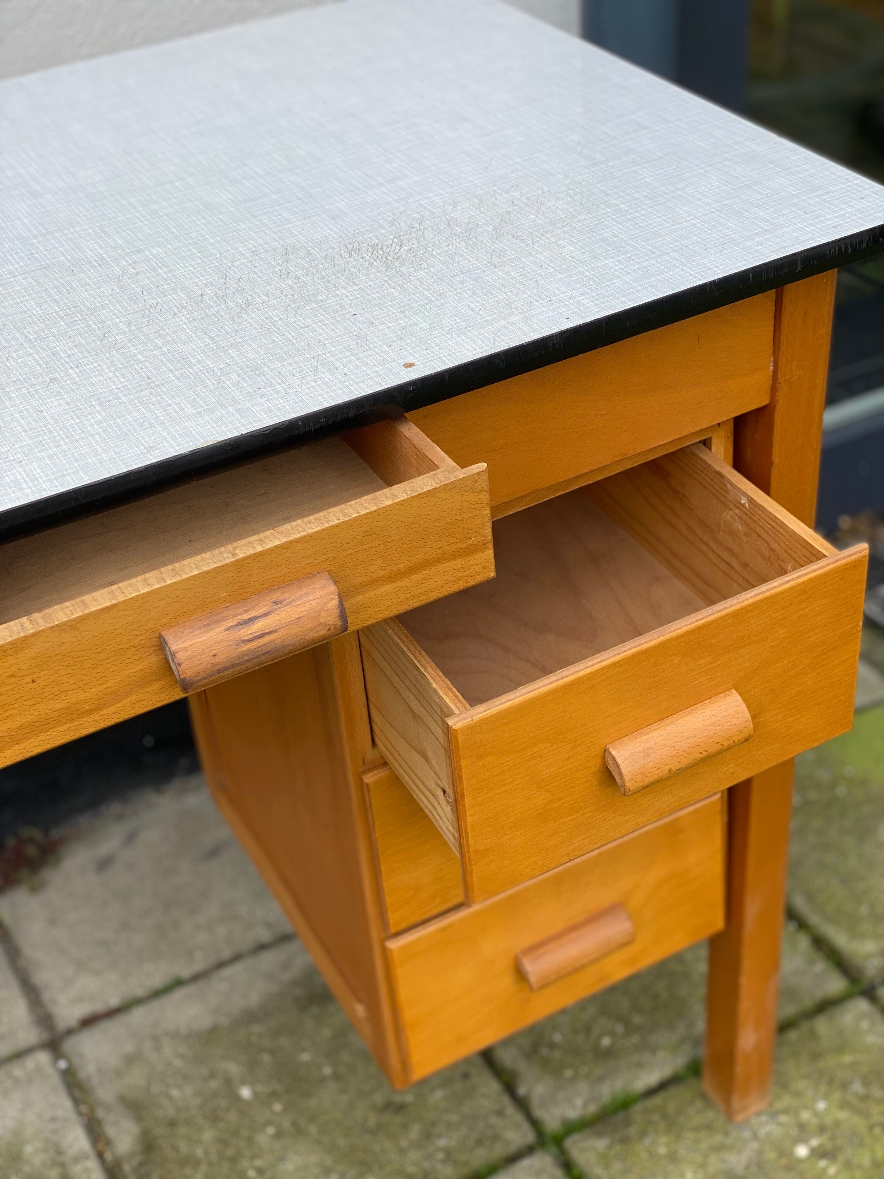 Vintage pinewood formica top desk