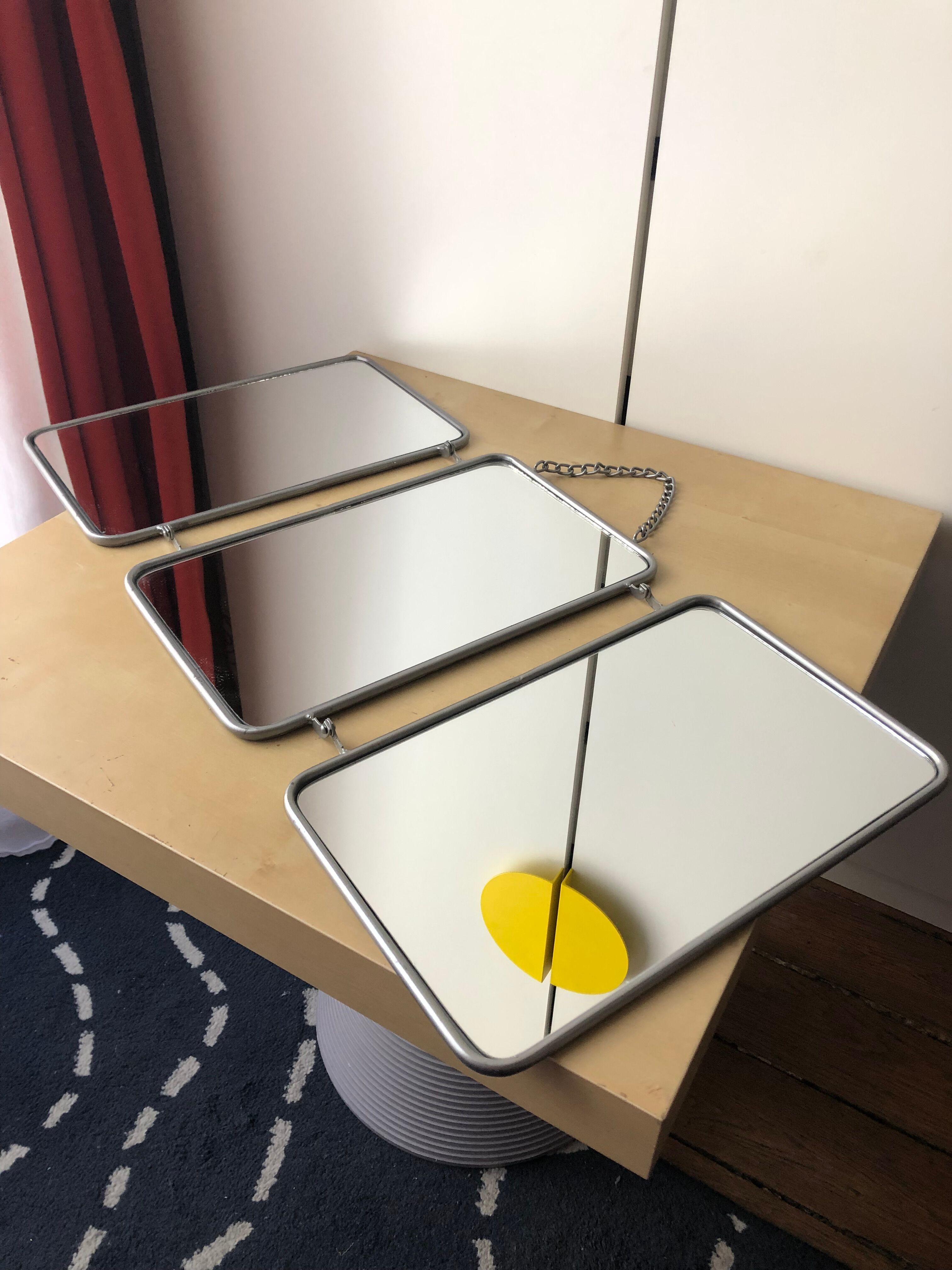Large barber mirror / vintage triptych 66x32cm