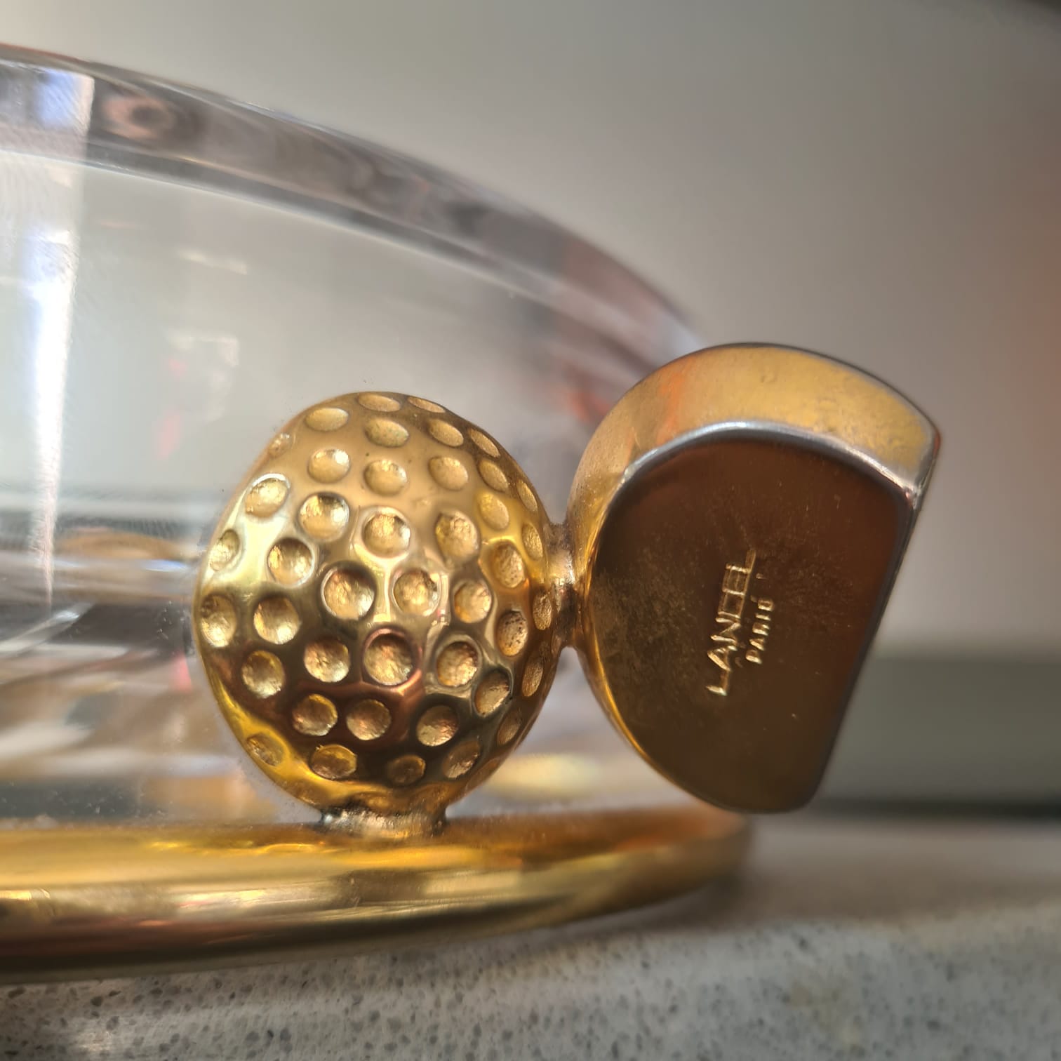 Lancel golf ashtray in crystal and metal dore