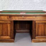 Bureau du début siècle style Victorien en bois et feutre vert anglais Maison Briotet
