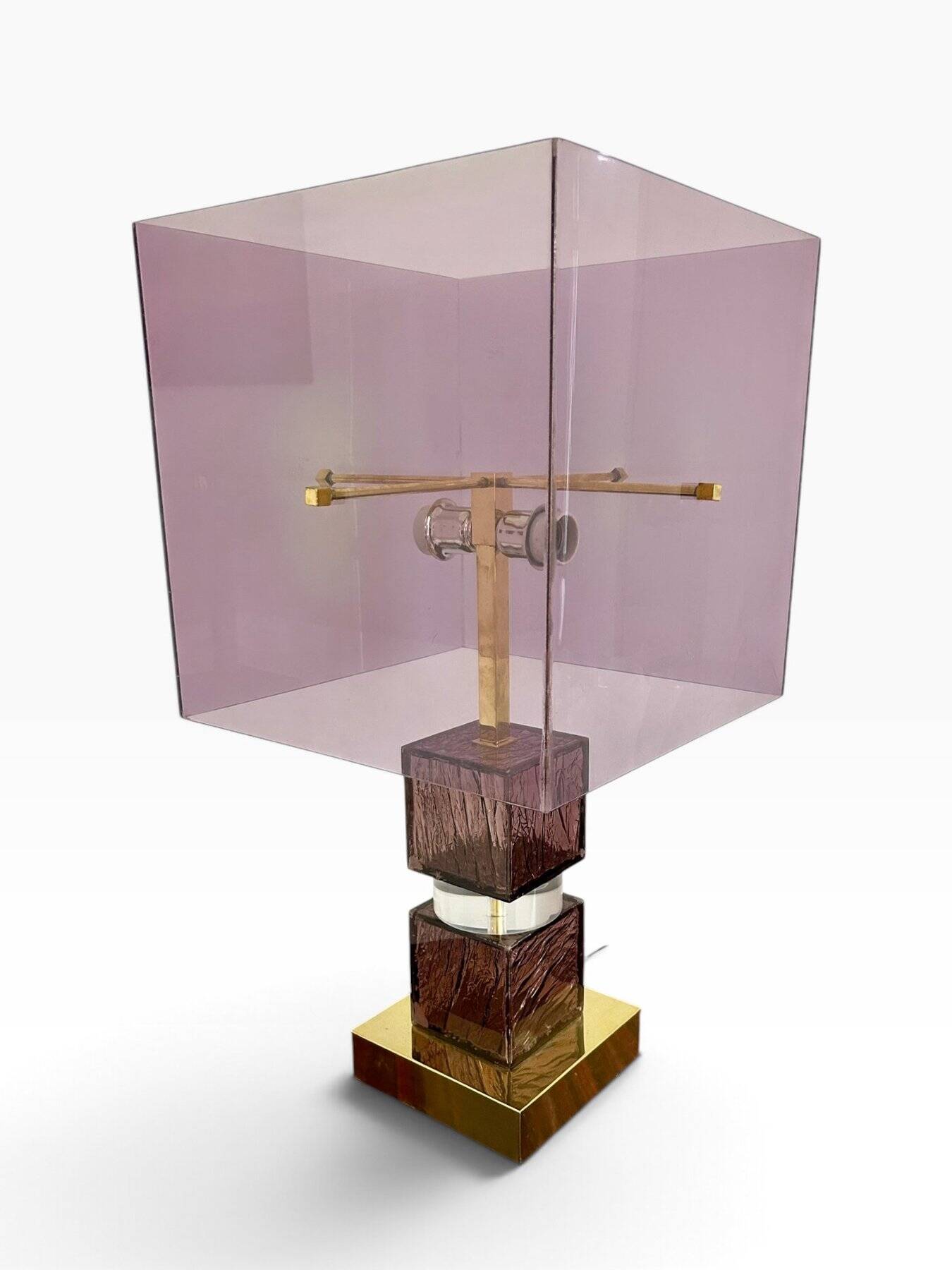 Lampe Attr. à Romeo Rega en lucite et laiton, 1970
