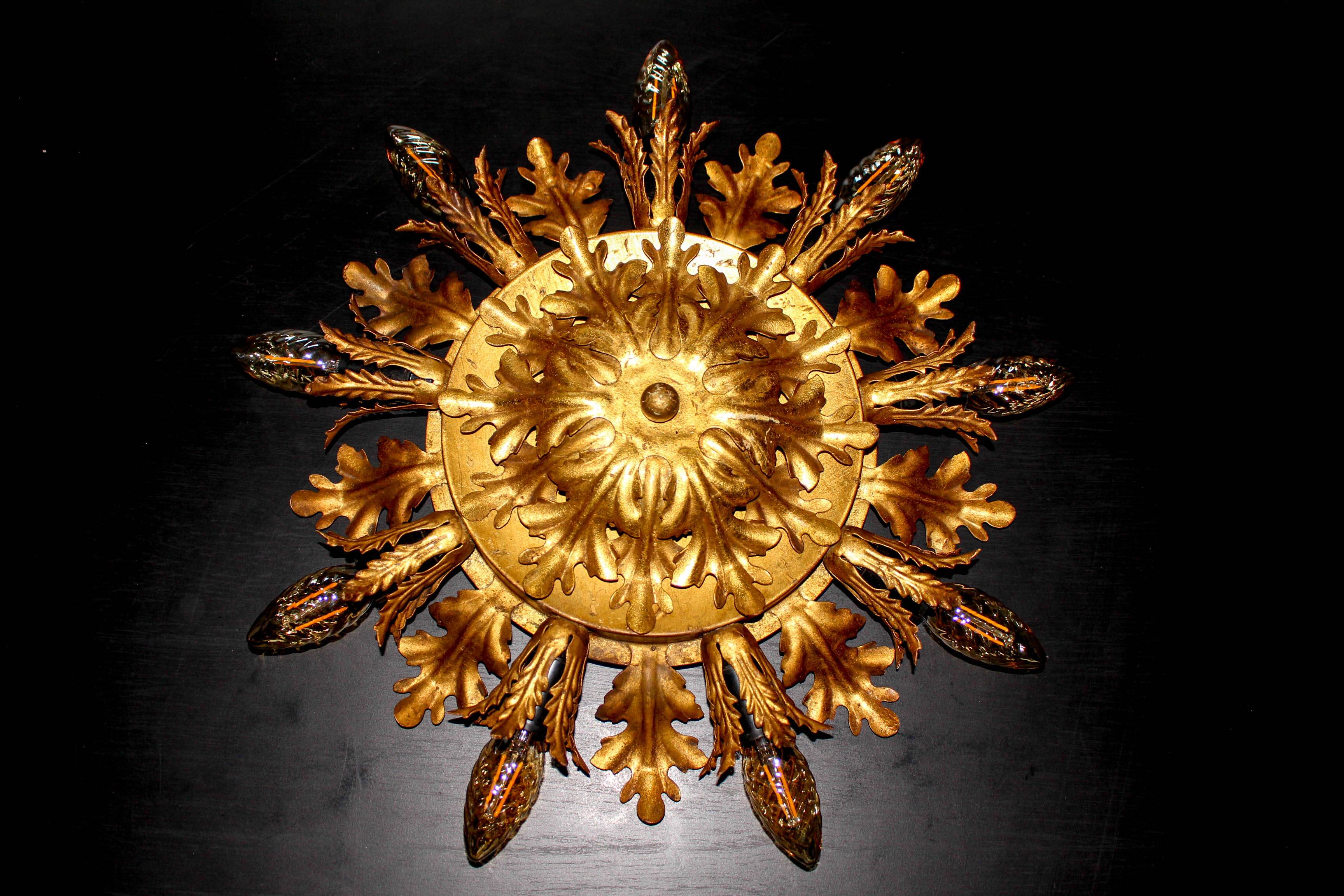 Set of 2 Large Florentine Chandelier Ceiling Lamps  by Banci Firenze Italy Regency Hollywood Style