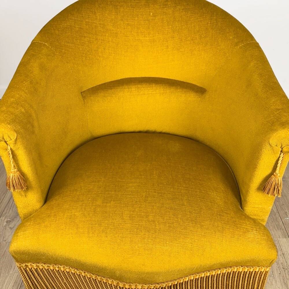 Paire de fauteuil crapauds velours moutarde