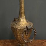 Lampe brutaliste 1970 en métal doré avec anneaux