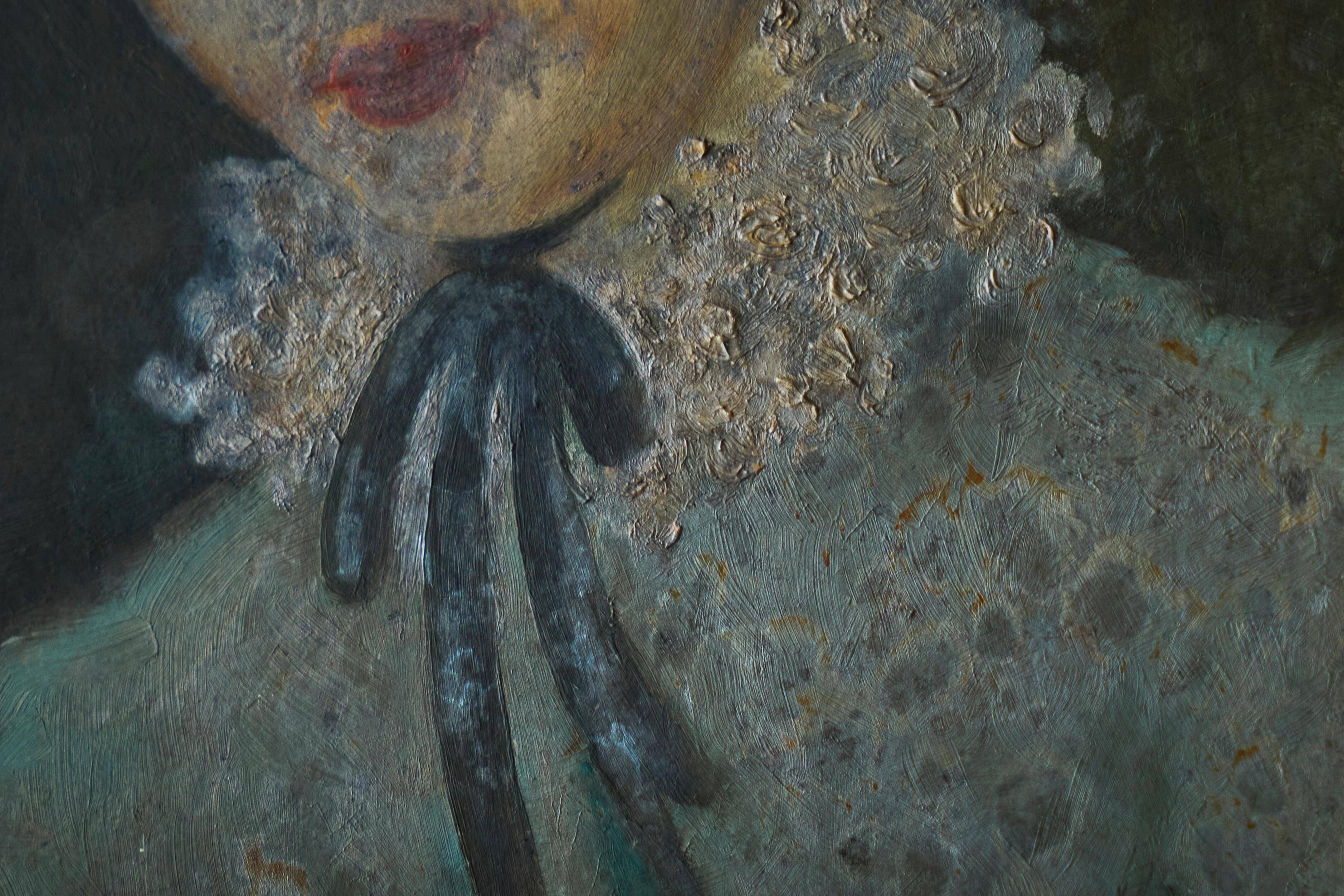 Oil portrait of a woman with a floral bonnet, Belgium, 1920s.