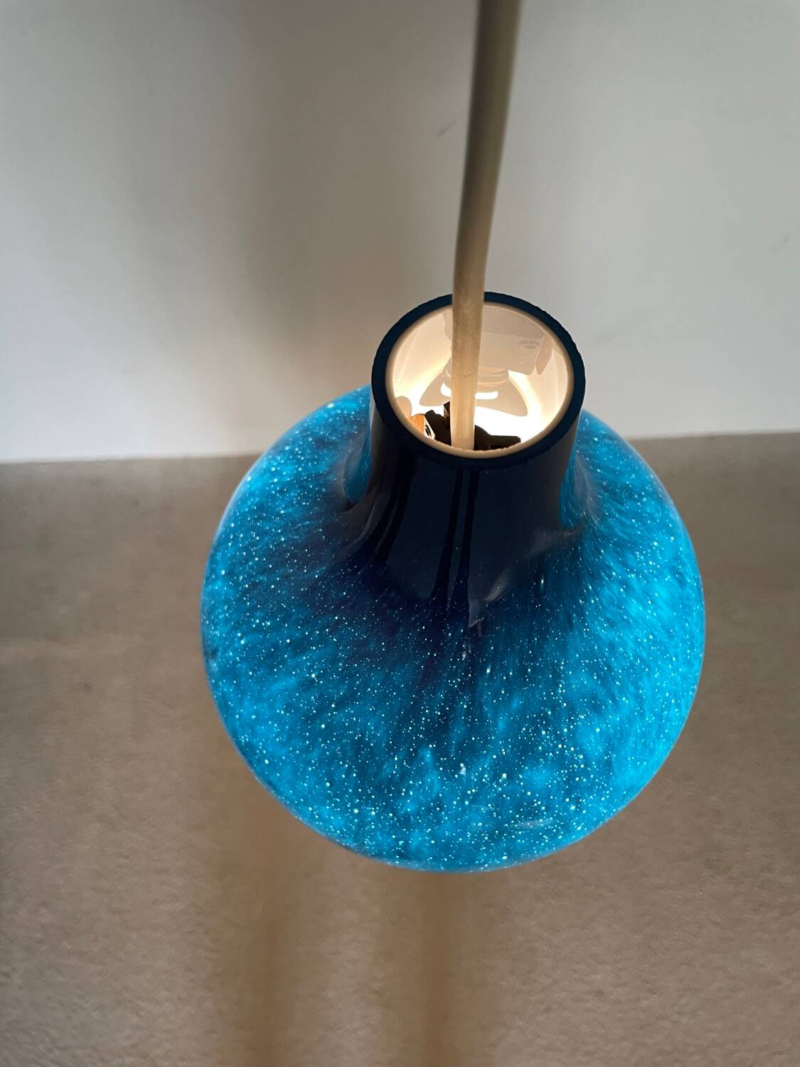 Peill and Putzler mid century vintage blue glass pendant chandelier