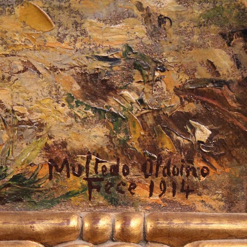 Italian landscape with figure painting signed and dated 1914