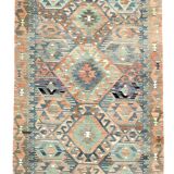 5x11 Green & Blue Tribal Turkish Vintage Kilim Rug 170x333Cm SK 35197