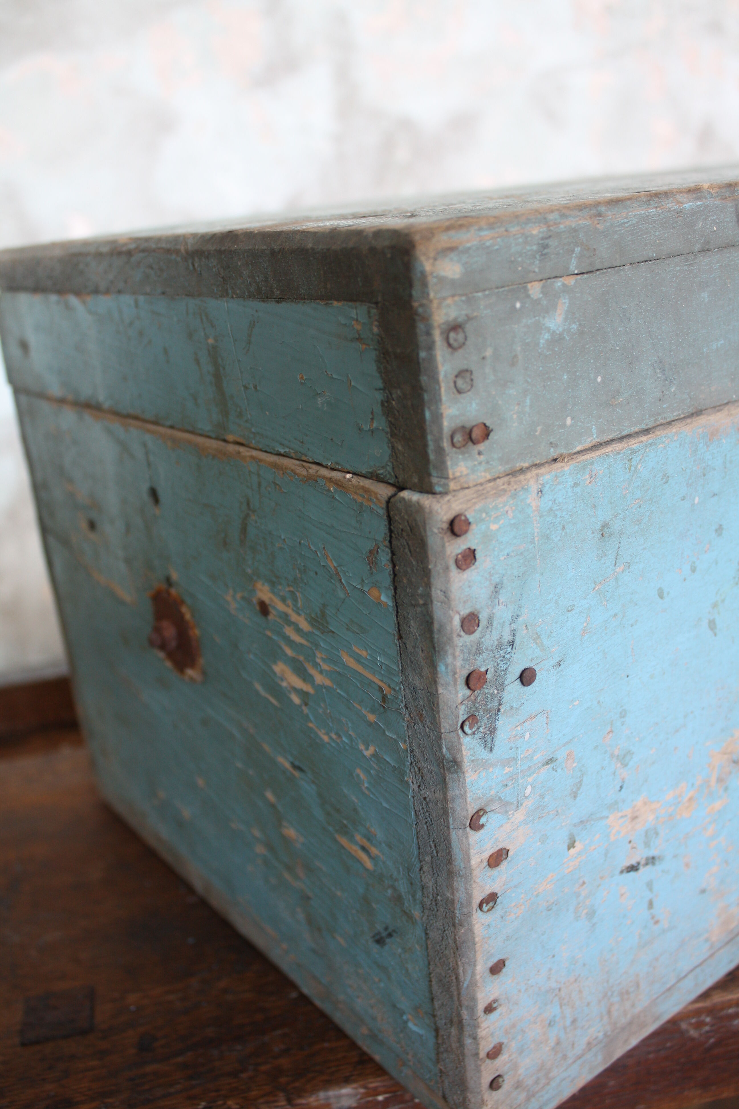 Blue vintage tool box wooden