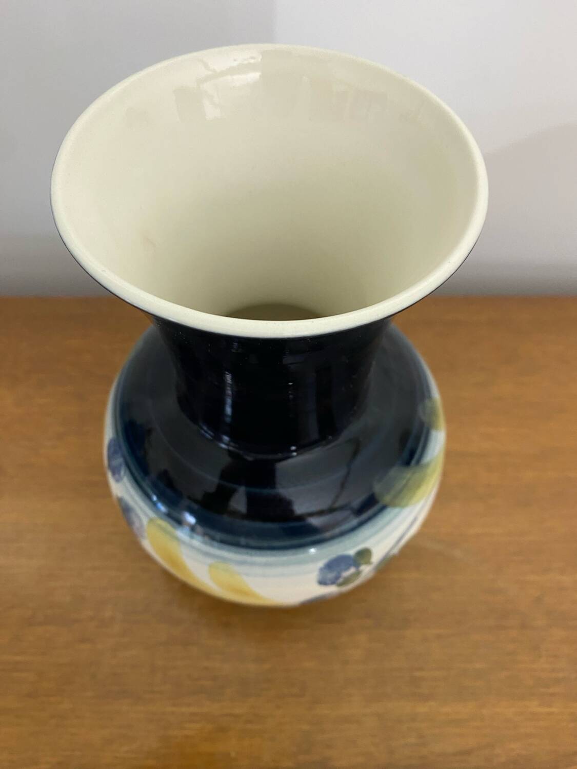 Antique vase jersey pottery ceramic white & black + vintage flower decor