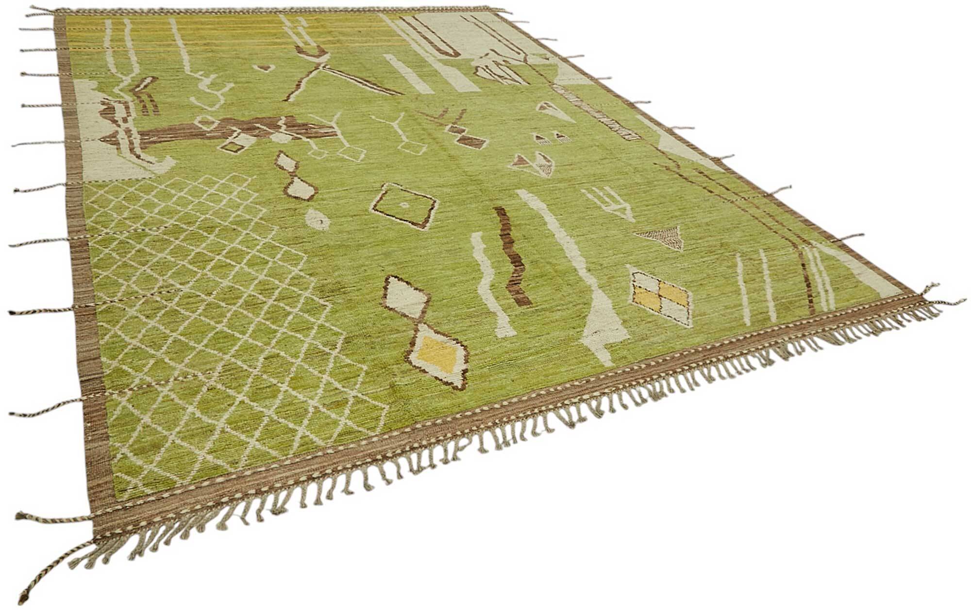 Handmade Turkish One of a Kind 280 cm x 374 cm Green Wool Carpet