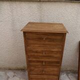 Art Deco chest of drawers in raw wood with 5 drawers.