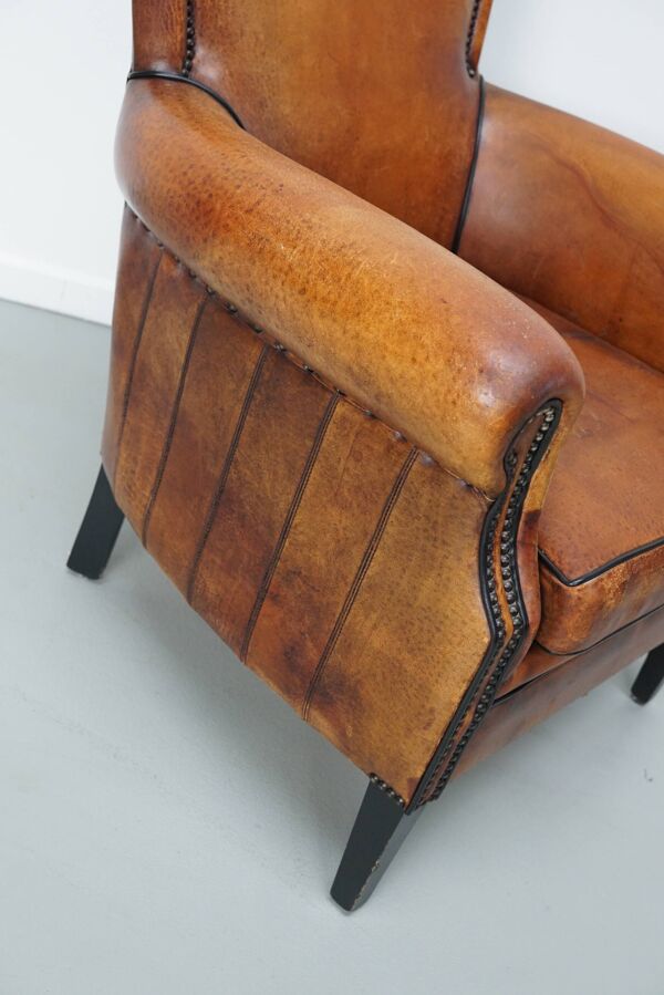 Fauteuil club vintage hollandais en cuir couleur cognac