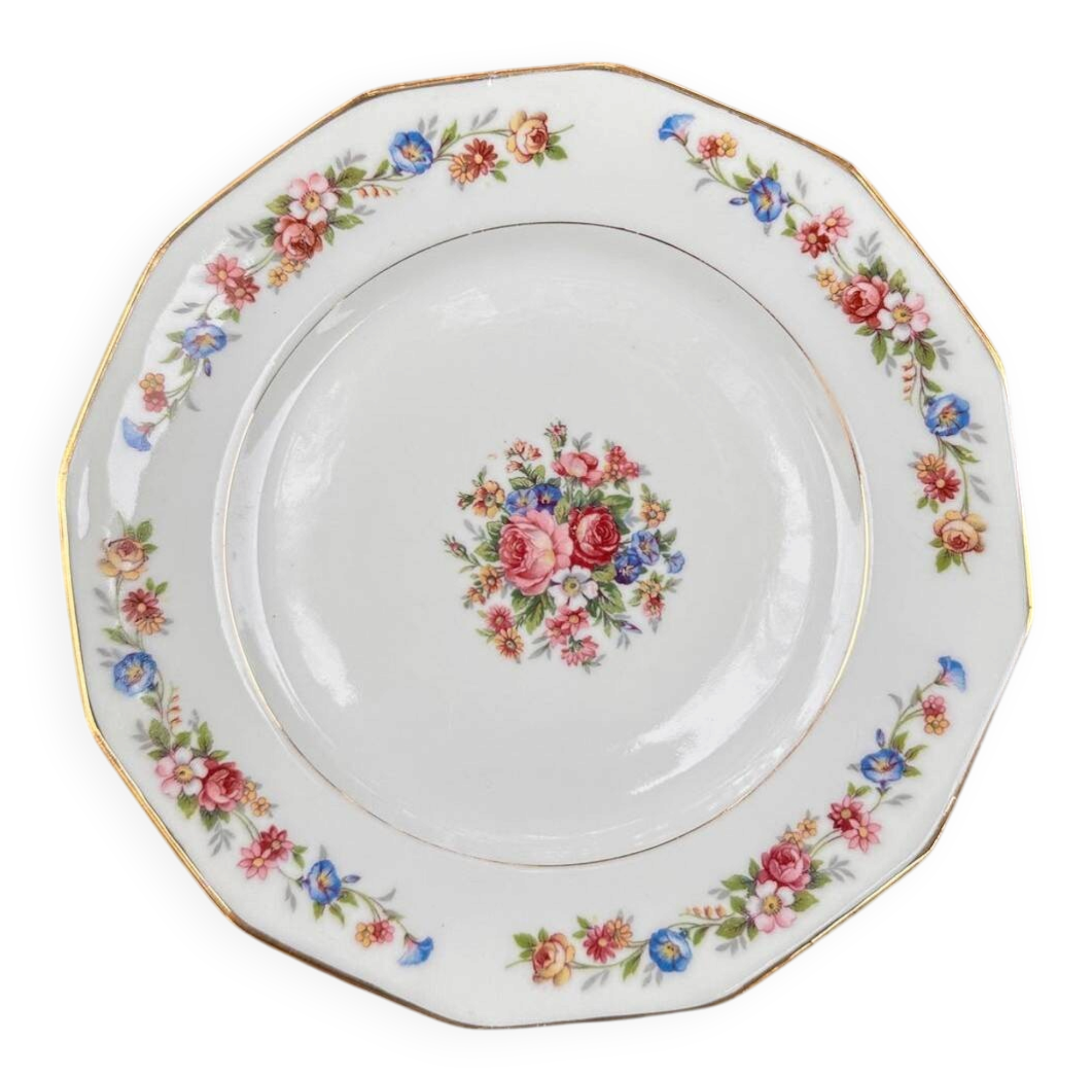 set of 6 Vintage Dessert Plates S.I.P France with Floral Decoration