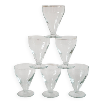 Set of 6 blown glass wine glasses from the early 20th century