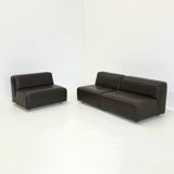 Ensemble de 3 canapés / fauteuils modulaires vintage de style spatial en cuir marron foncé.