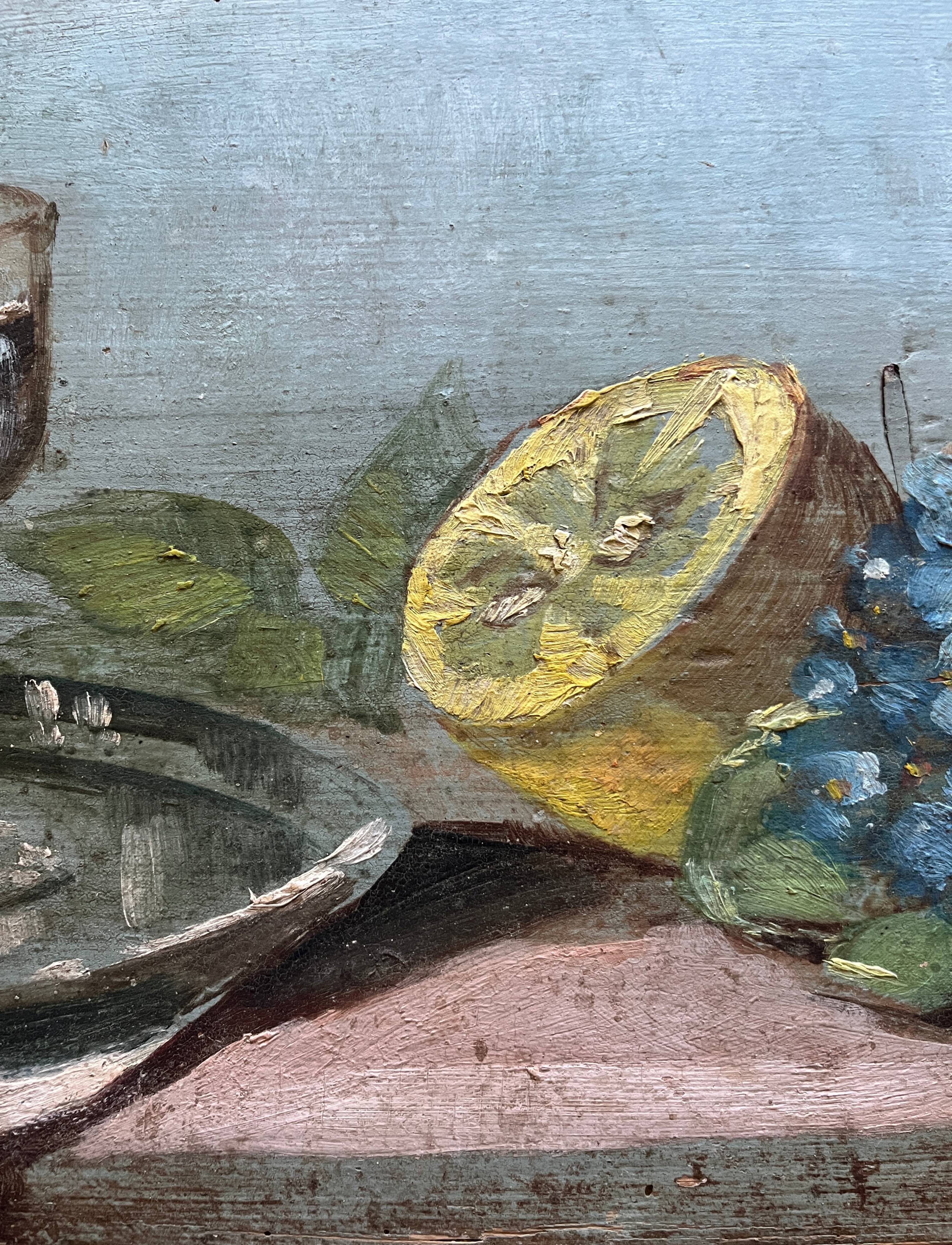 HSP painting Still life with oysters and lemon signed (to be deciphered) early X