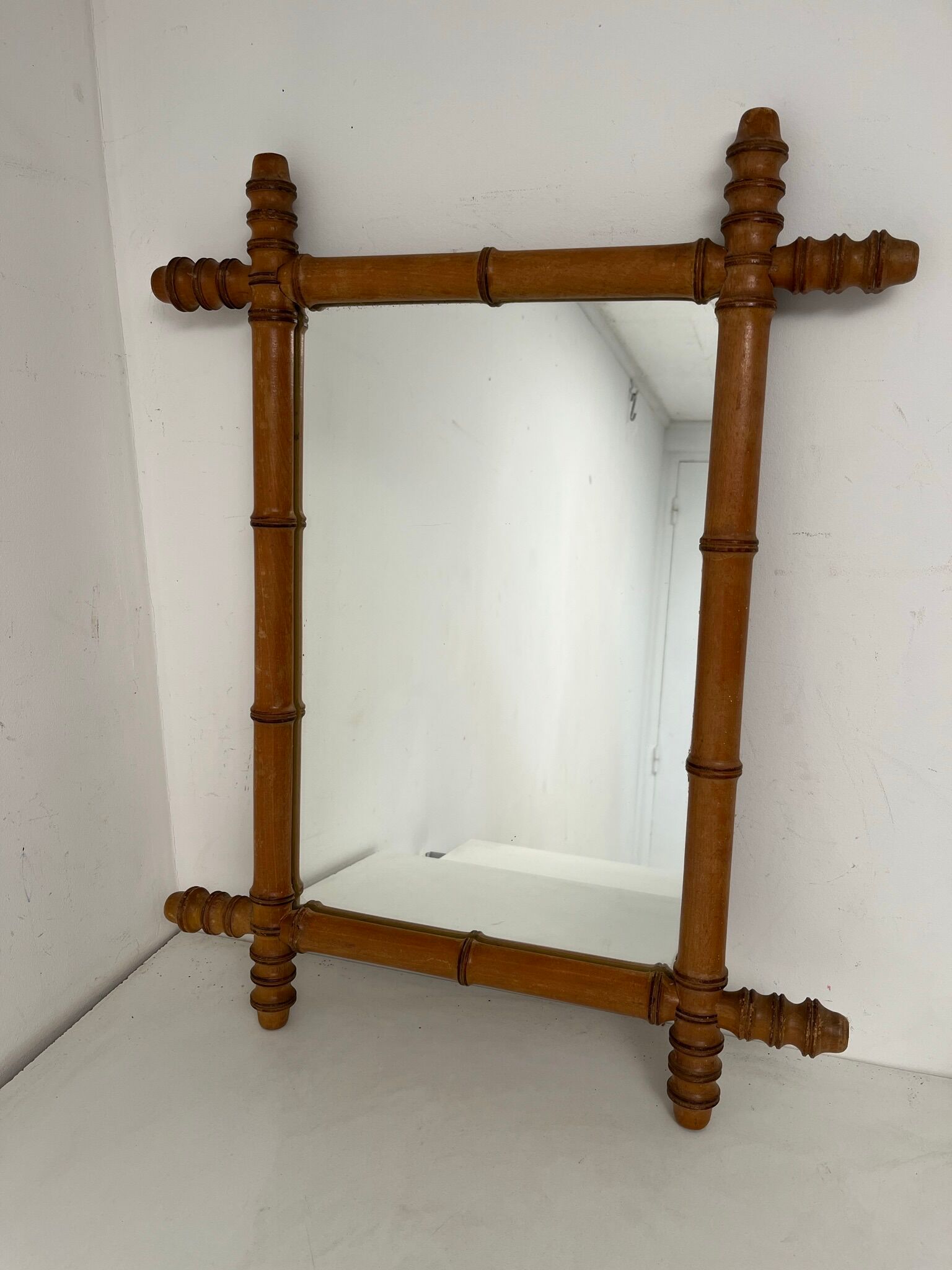 Turned wooden mirror bamboo style 1900s