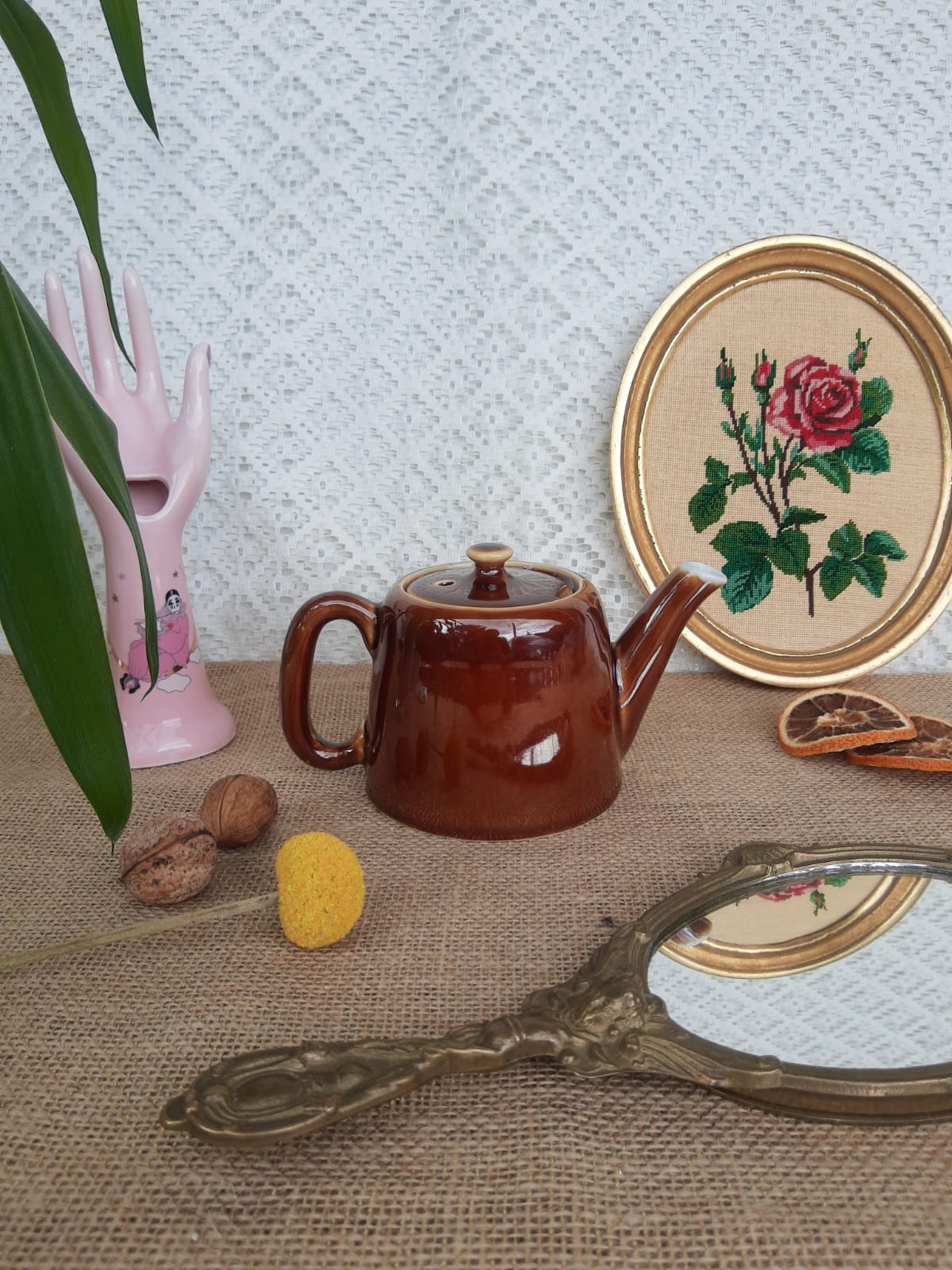 Brown ceramic teapot - vintage