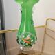 Excentric green blown glass vase with relief flowers Murano