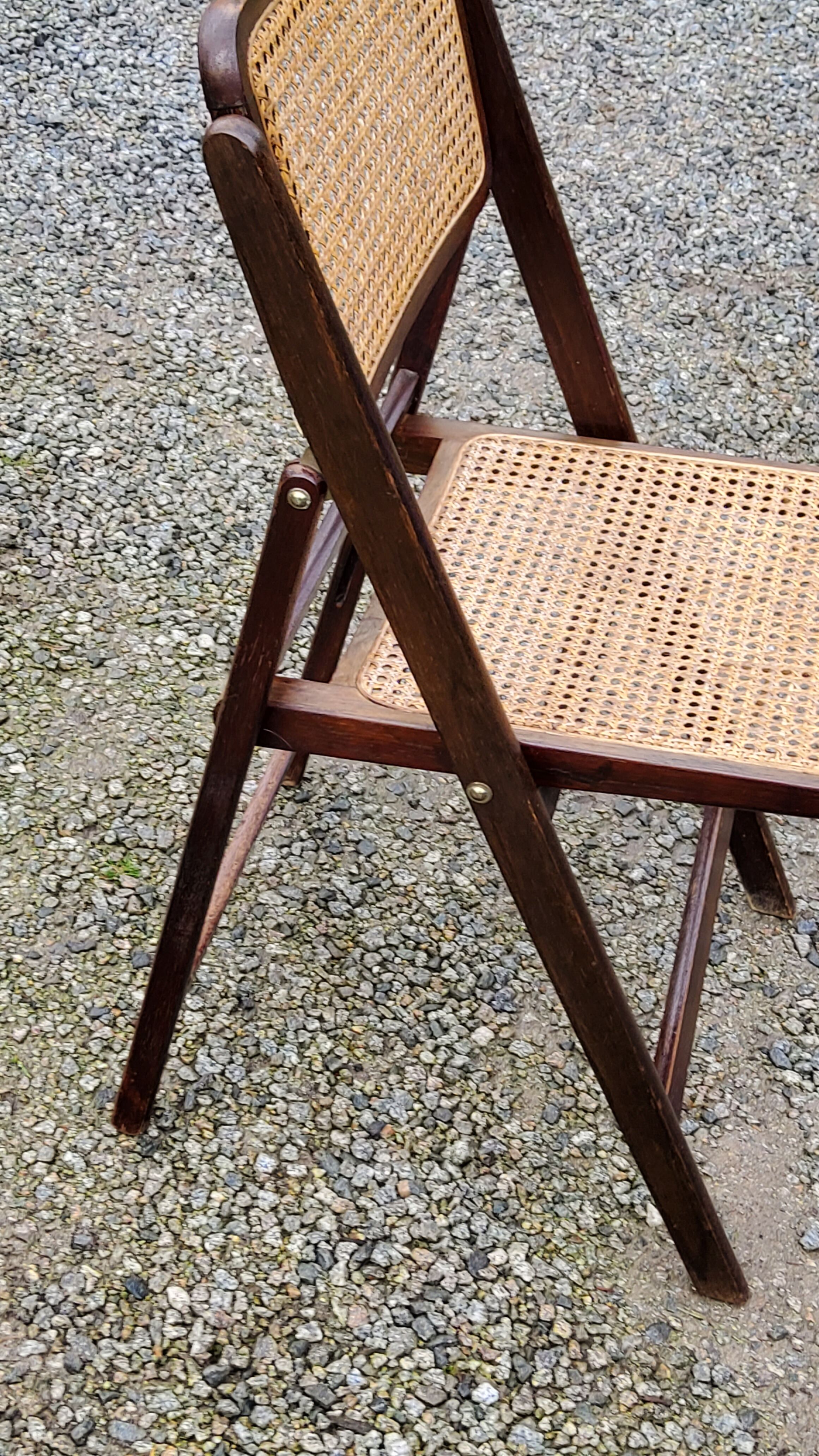 Set of 4 folding chairs wood and canning of the 70s