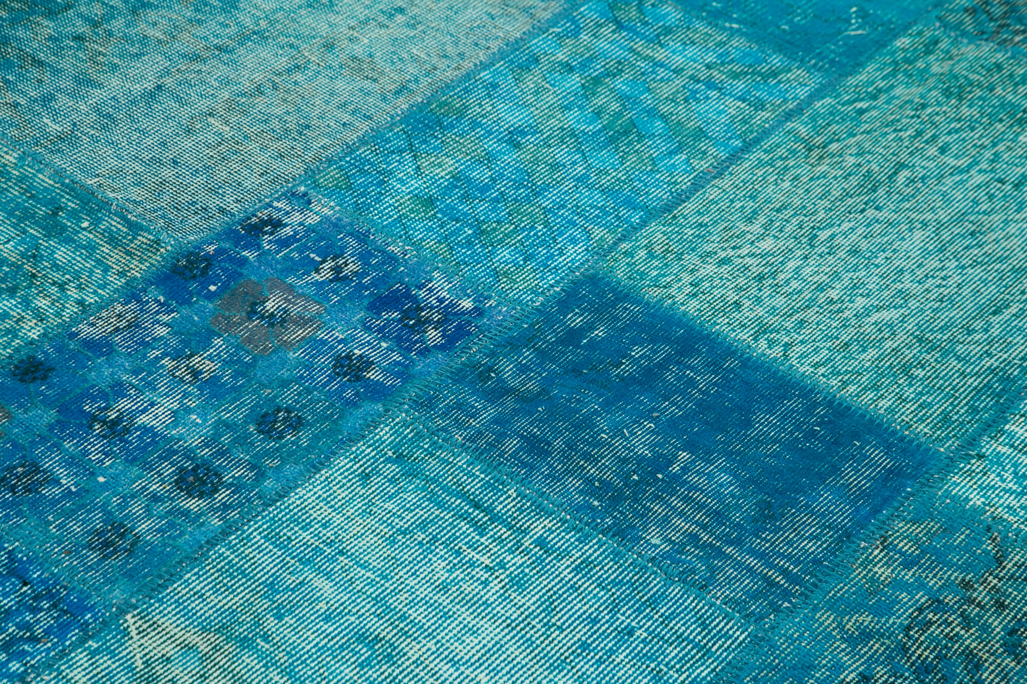 Hand-knotted oriental overdyed 170 cm x 244 cm turquoise patchwork rug