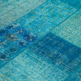 Hand-knotted oriental overdyed 170 cm x 244 cm turquoise patchwork rug