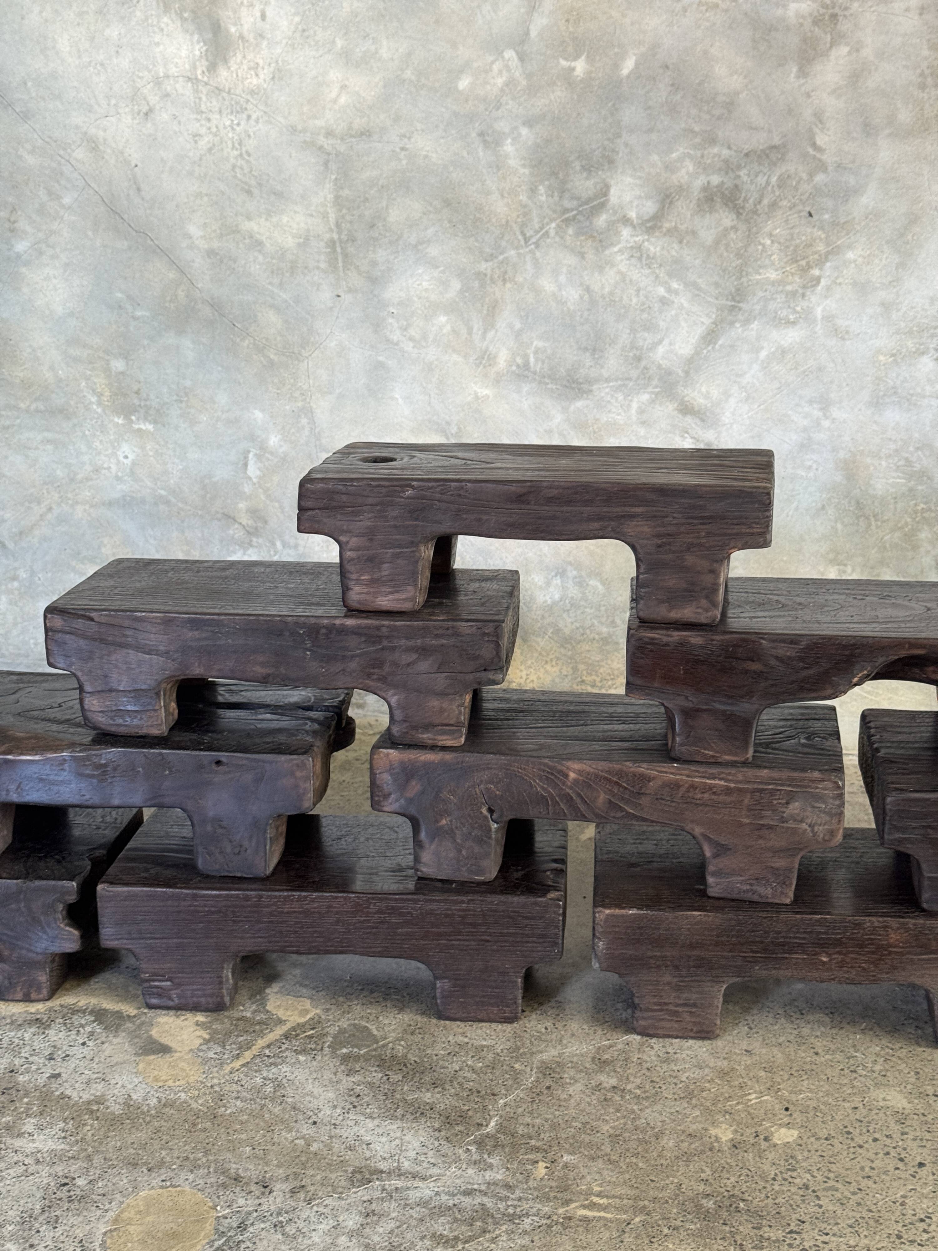Small stool, black solid teak accent stool wabi-sabi L30 W8.5 H6.