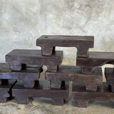 Small stool, black solid teak accent stool wabi-sabi L30 W8.5 H6.