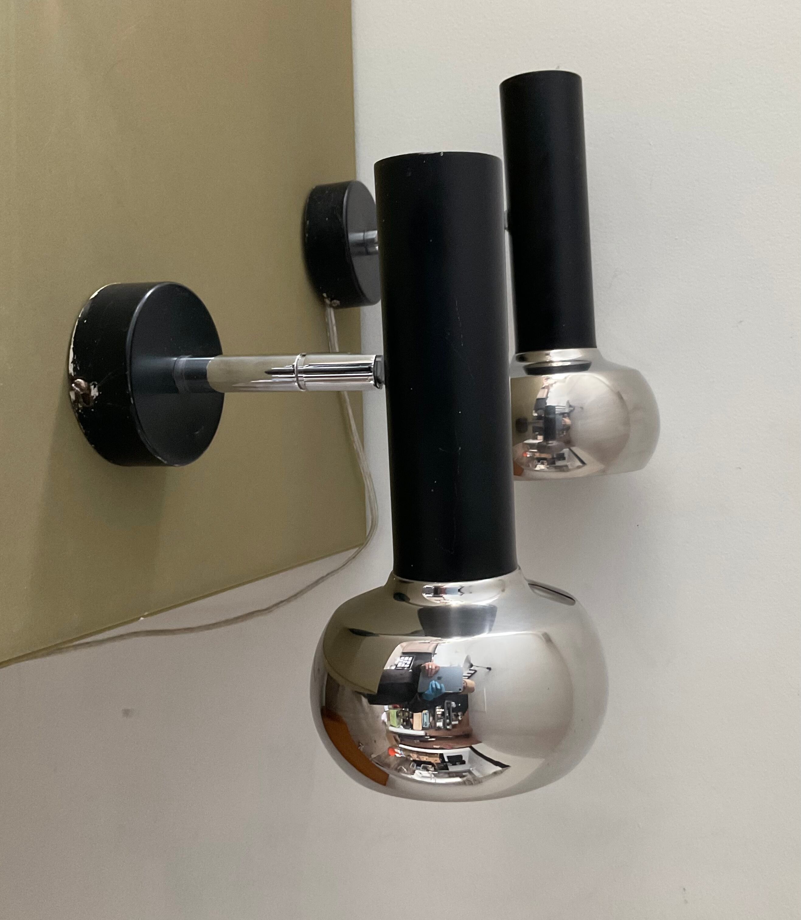 Pair of vintage wall lamps 60s-70s in chrome metal
