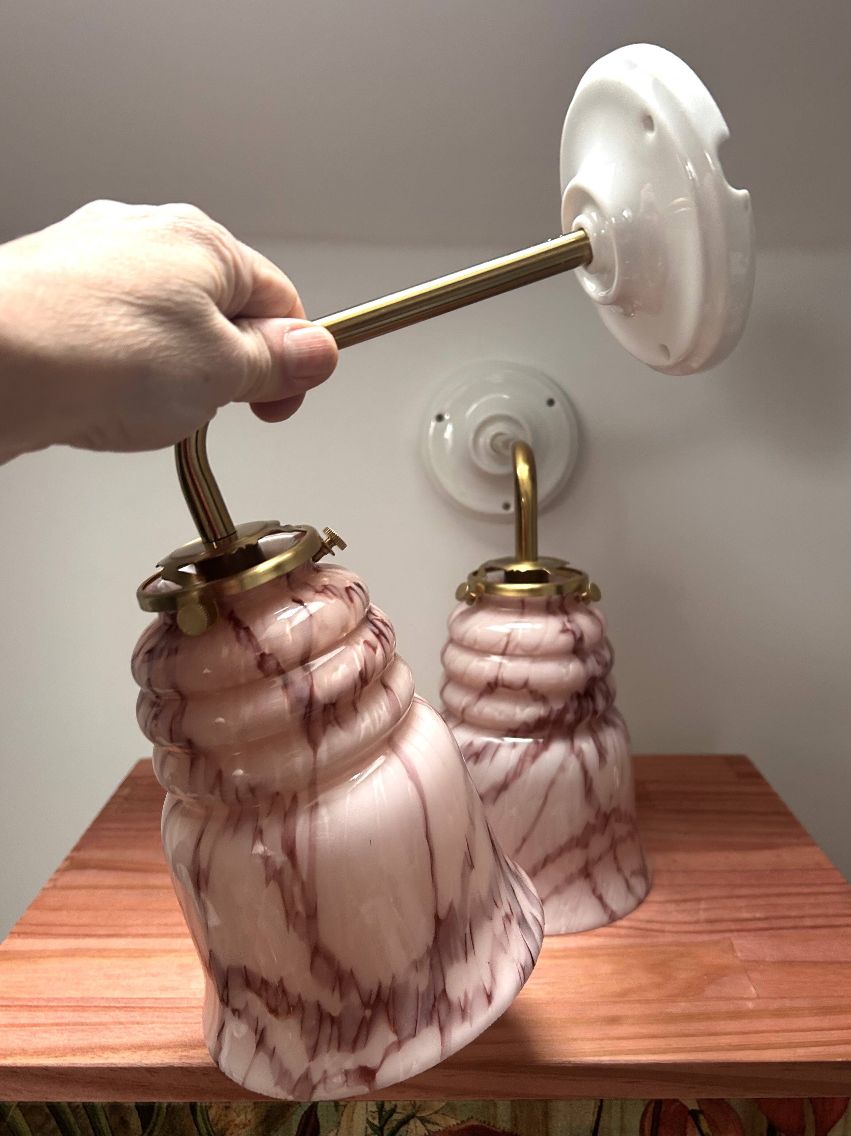 Pair of marbled pink opaline wall lights