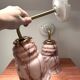 Pair of marbled pink opaline wall lights