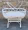 Bed crib bamboo rattan with wheels, white, with handle, vintage, 60s