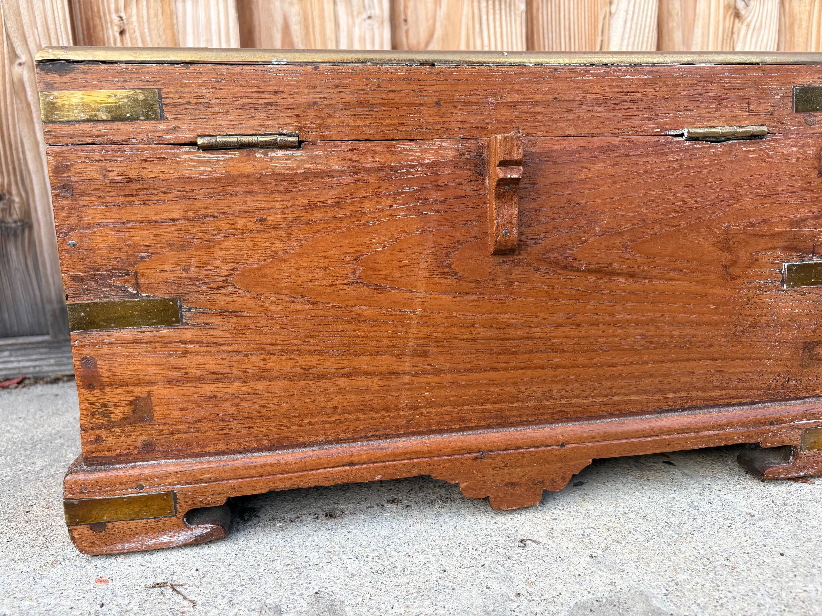Antique camphor chest made of camphor wood and brass
