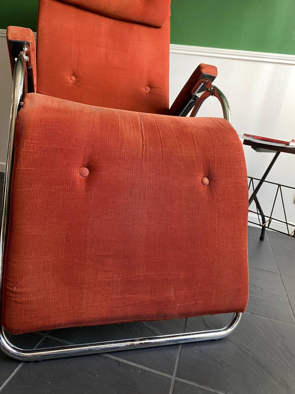 Relax armchair / chrome and velvet lounge chair produced by Lama 1970