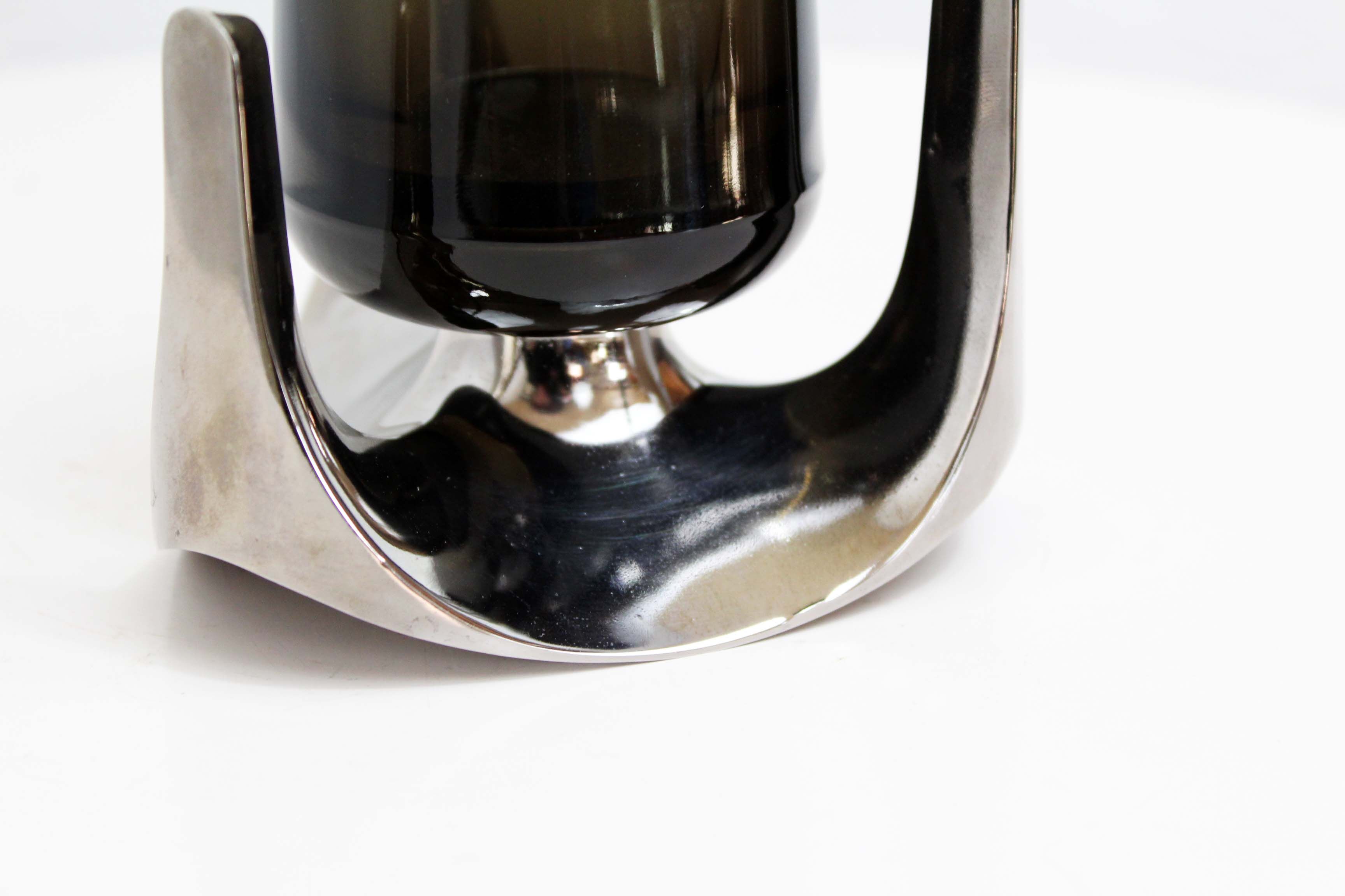 Bougeoir années 70 par Fritz Nagel en chrome et verre fumé