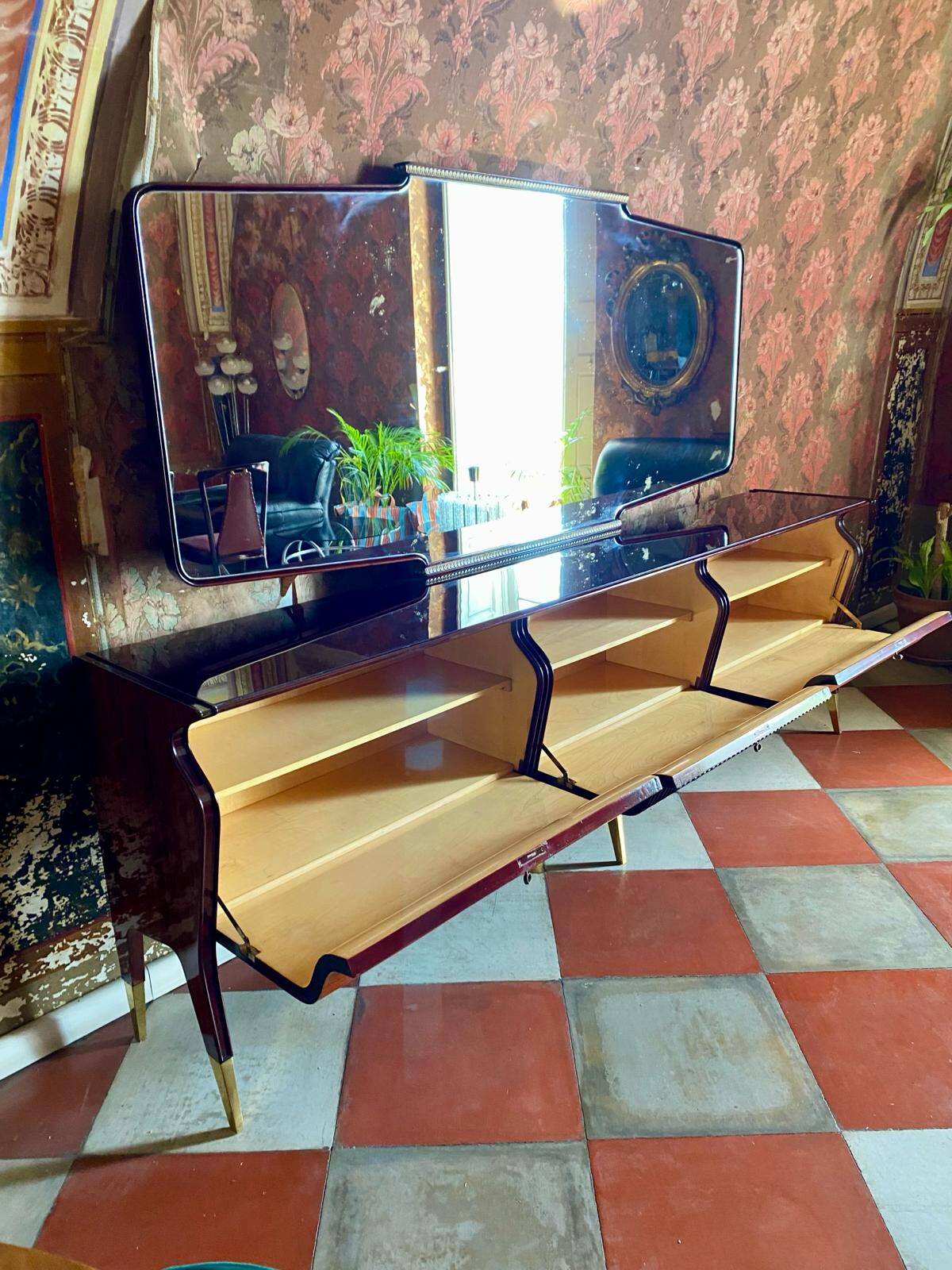 Midcentury Modern Big Mahogany Sideboard,  Osvaldo Borsani style , Italy 1950 's