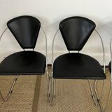 Lot 5 chairs black leather thread