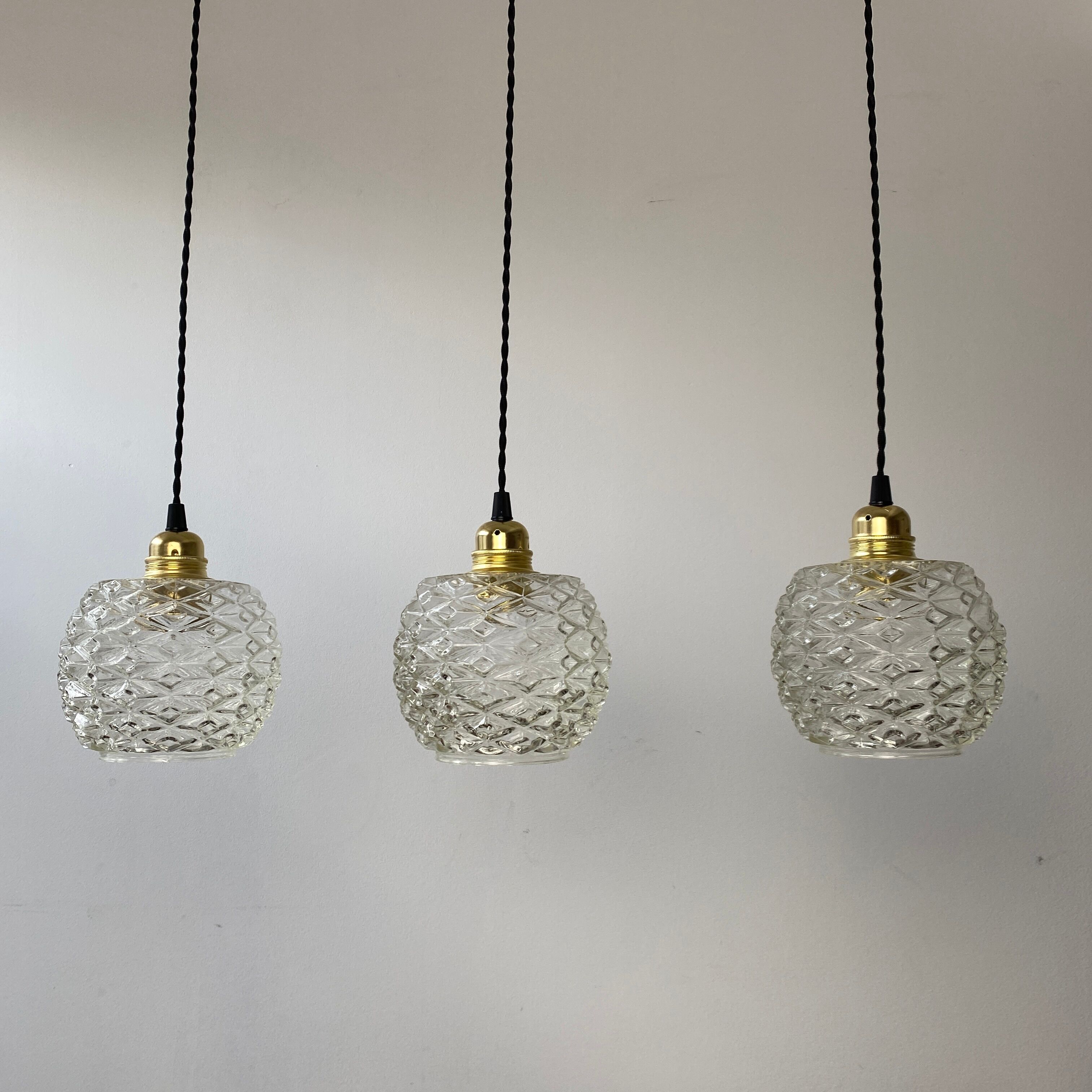 Lot 3 old vintage molded glass hanging lamp