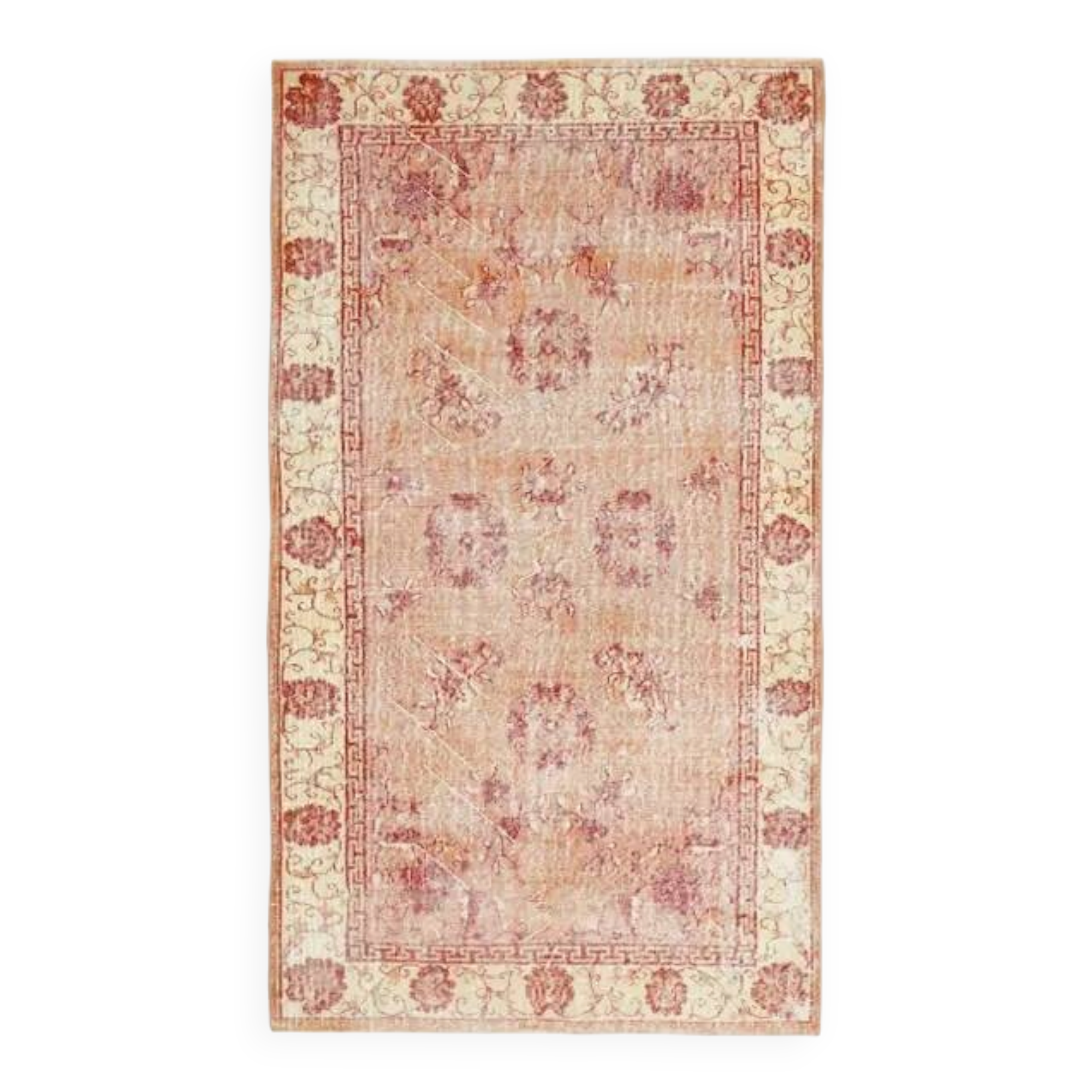 Vintage Turkish Oushak Handmade Wool Cotton Pink Area Rug 115x211
