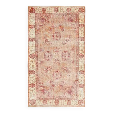 Vintage Turkish Oushak Handmade Wool Cotton Pink Area Rug 115x211
