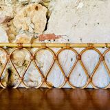 Vintage rattan and bamboo wall shelf with glass door cabinet, 1960s