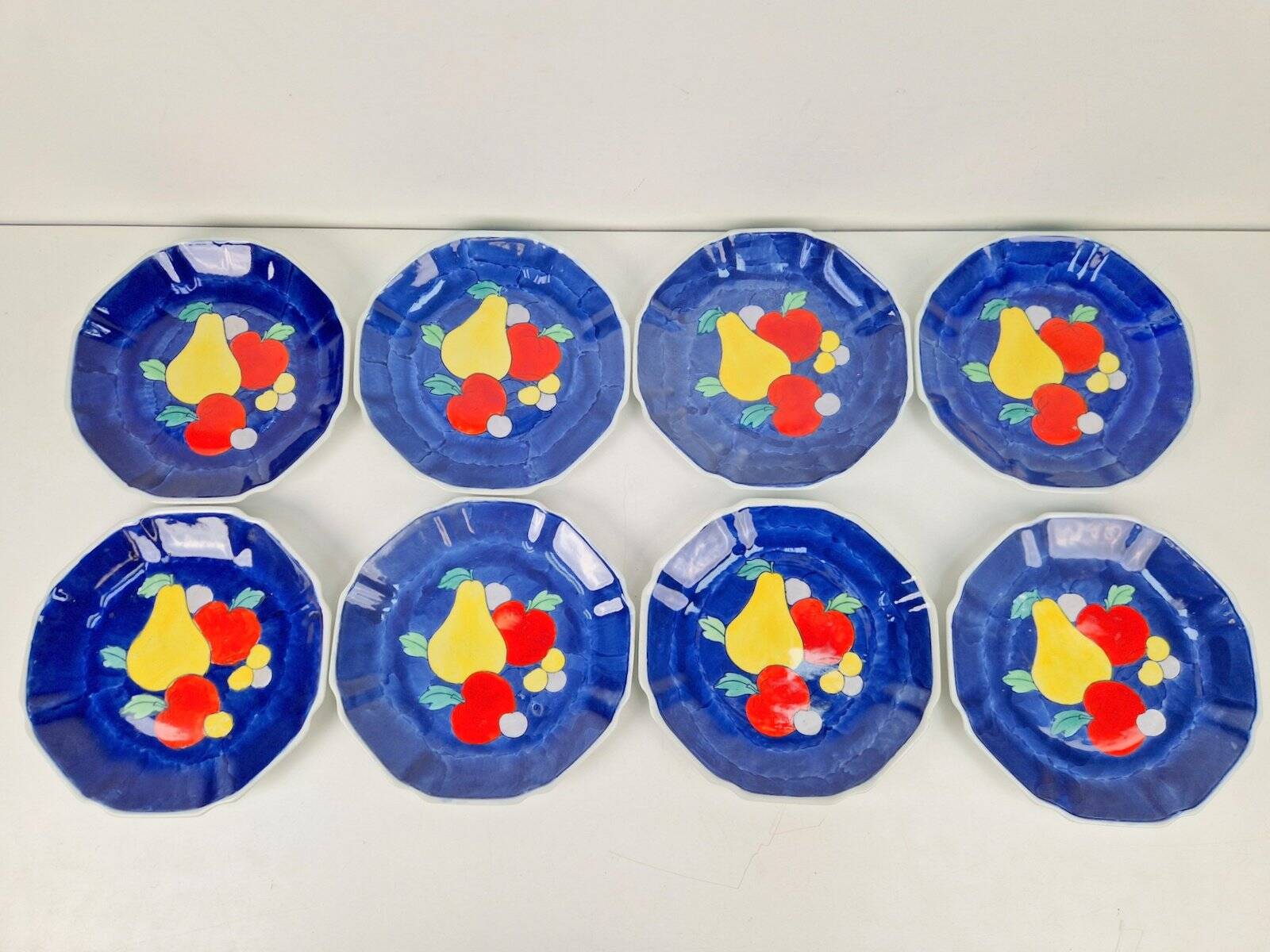Vintage Hand-Painted Porcelain Fruit Plates, China, 1950s, Set of 8