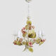 Painted metal chandelier decorated with pink and foliage with 5 lights. Year 80 90