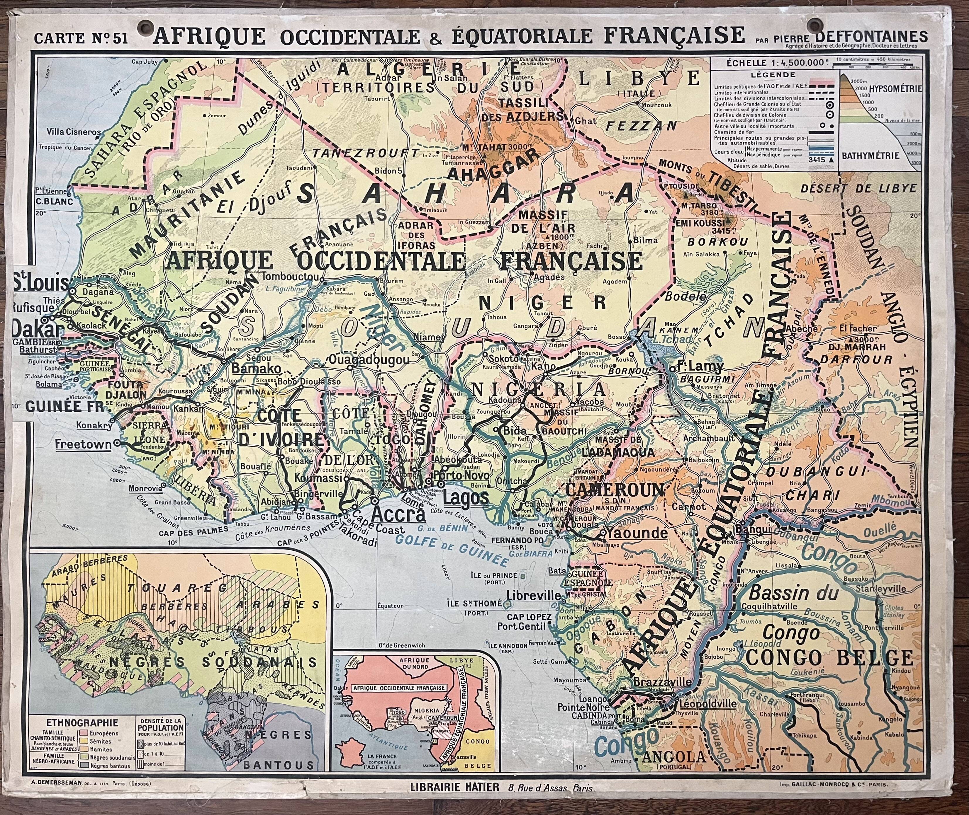 Old school map Hatier 51, 1930, Equatorial West Africa